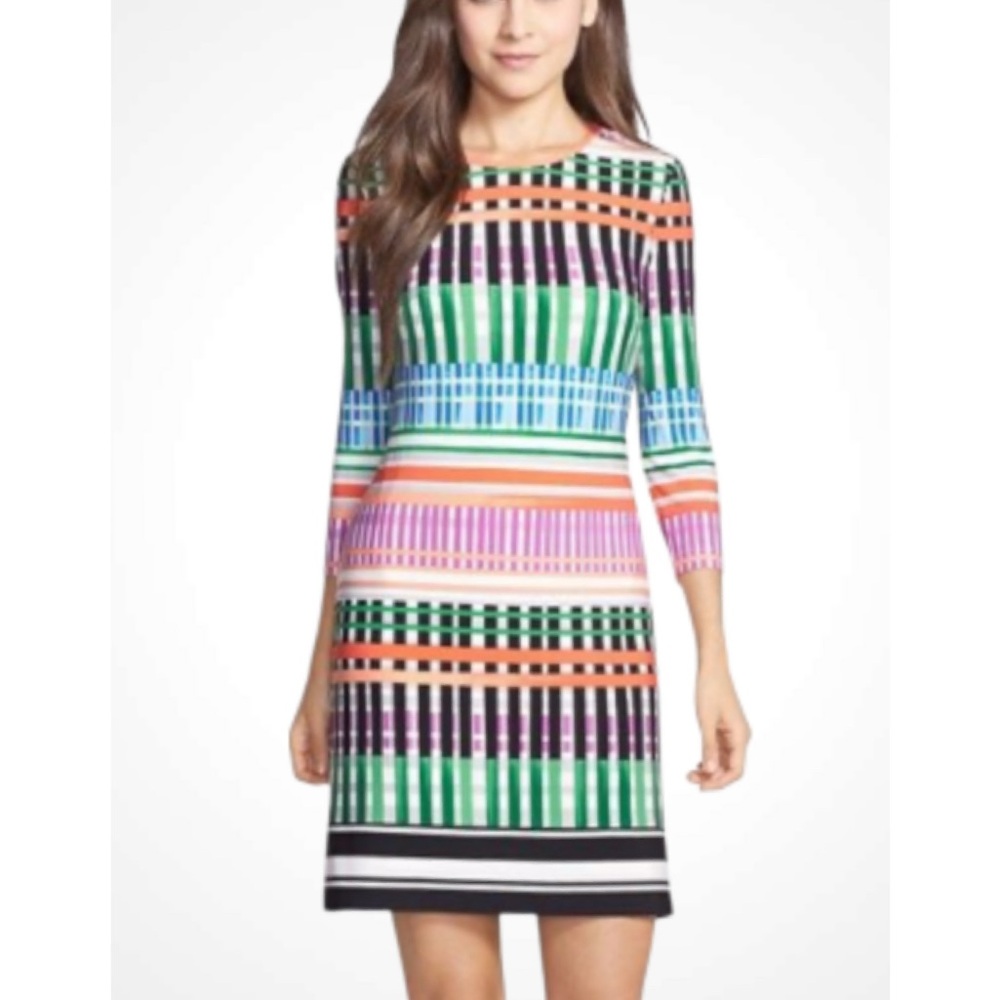 Eliza J Colorful Striped 3/4 Sleeve Round Neck Anywhere Dress Size 8
